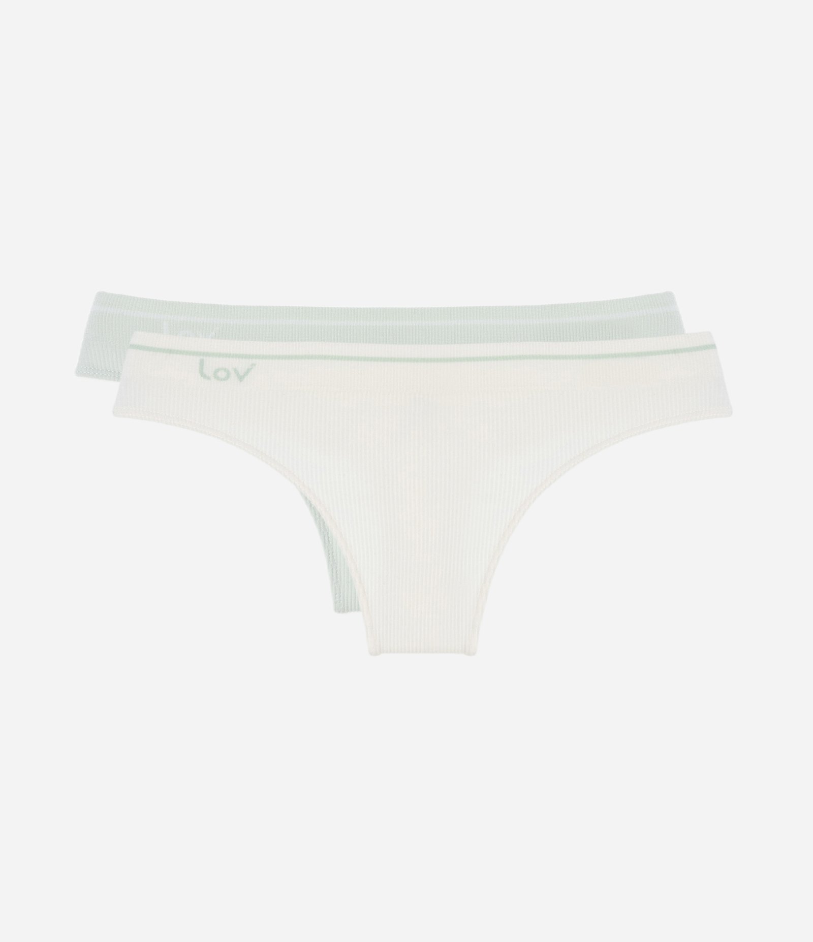 Kit 02 Calcinhas Biquíni Fio Seamless Textura Com Escrito LOV Verde Claro/Branco 5