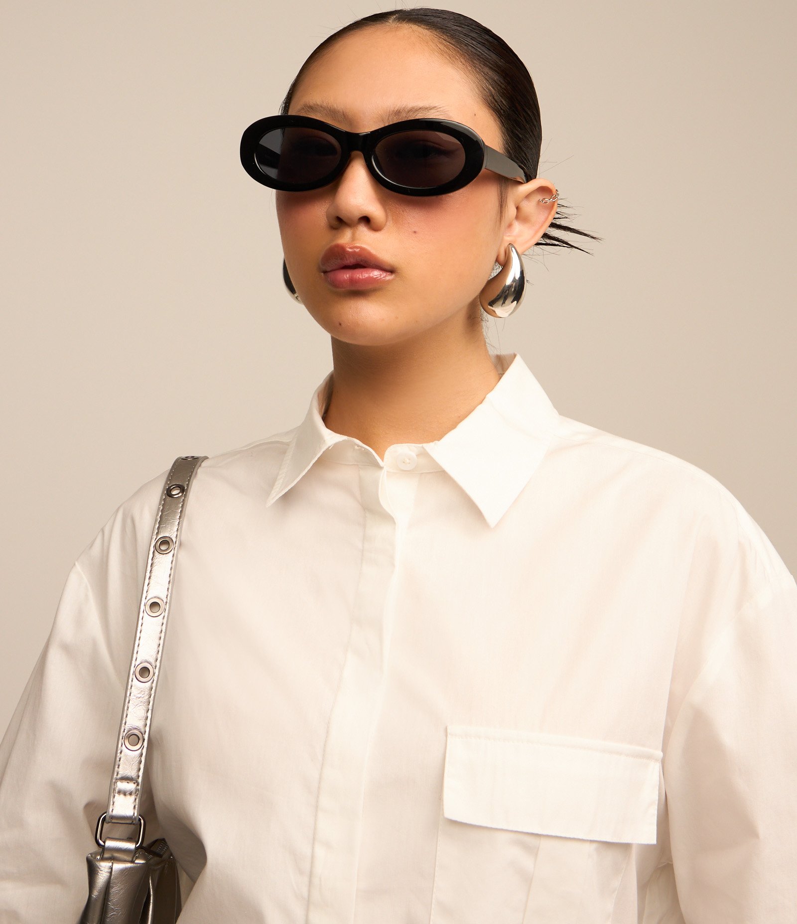 Camisa Alongada em Tricoline com Vista Dupla e Bolso Frontal Branco 3