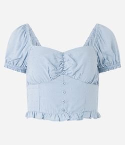 Blusa Cropped em Viscose com Textura e Botões Frontais