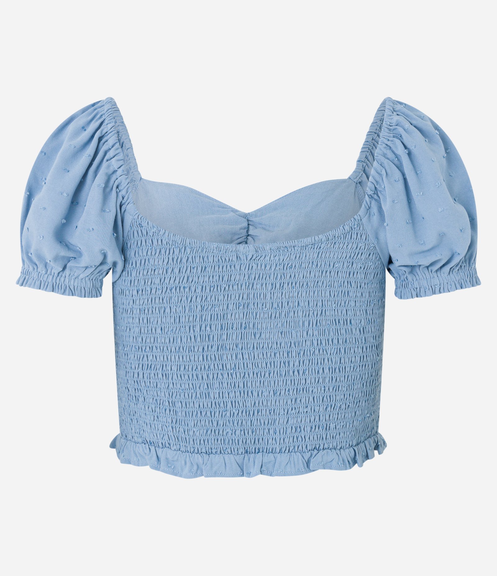 Blusa Cropped em Viscose com Textura e Botões Frontais Azul Médio 6