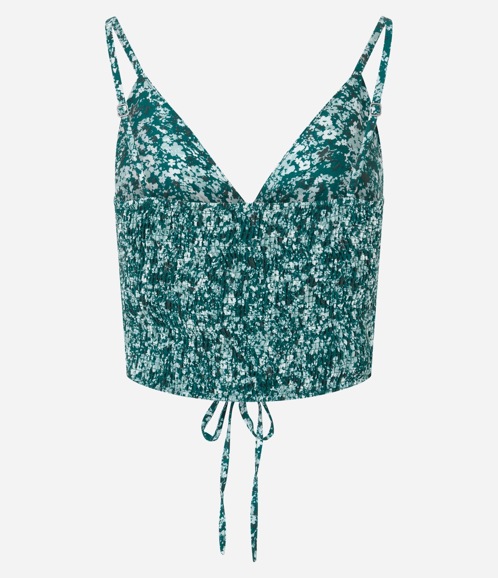 Blusa Cropped em Viscose Estampa Floral Liberty com Franzido Frontal Verde 7