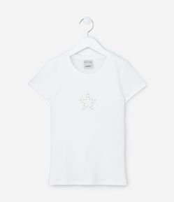 Blusa Infantil Canelada com Bordado de Estrela - Tam 5 a 14 anos