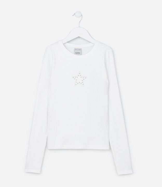 Blusa Infantil Canelada com Bordado de Estrela - Tam 5 a 14 Anos