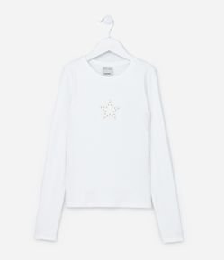 Blusa Infantil Canelada com Bordado de Estrela - Tam 5 a 14 Anos