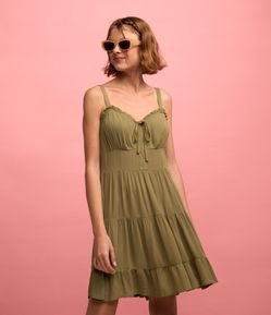 Vestido Curto em Viscose com Alças Largas e Amarração no Busto