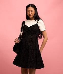 Vestido Curto em Viscose Poá com Amarração no Busto