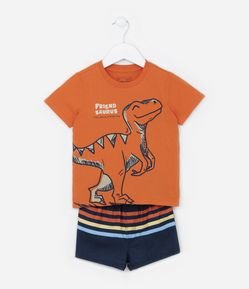 Conjunto Infantil com Estampa de Dino e Listras - Tam 1 a 5 Anos