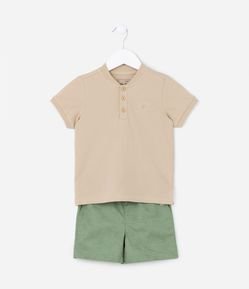 Conjunto Infantil com Camisa Henley e Bermuda Sarja - Tam 1 a 5 anos