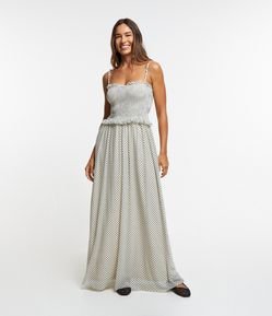 Vestido New Midi em Tule com Estampa Poá e Babados