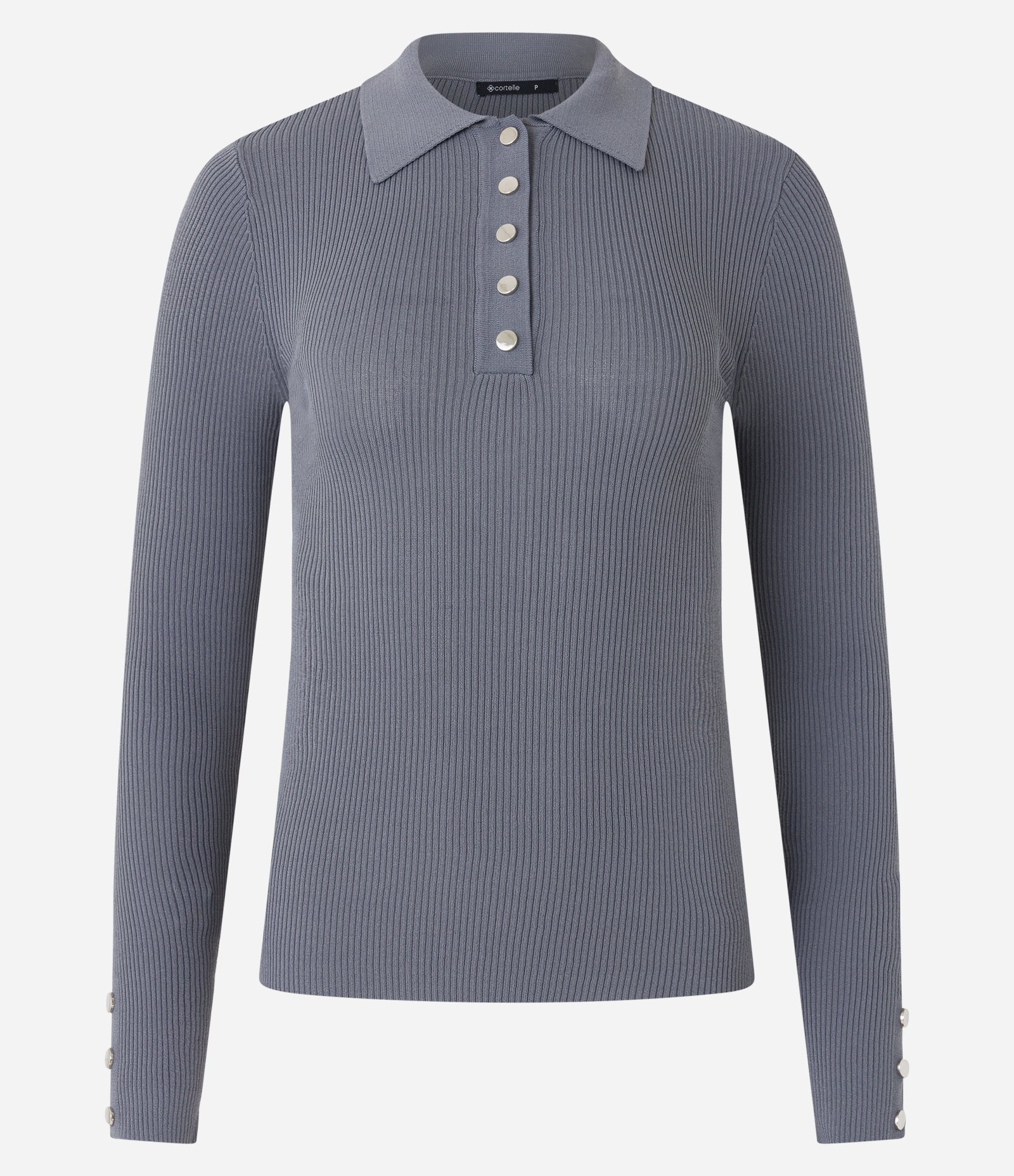 Suéter em Viscose com Gola Lapela e Abotoamento Cinza 6