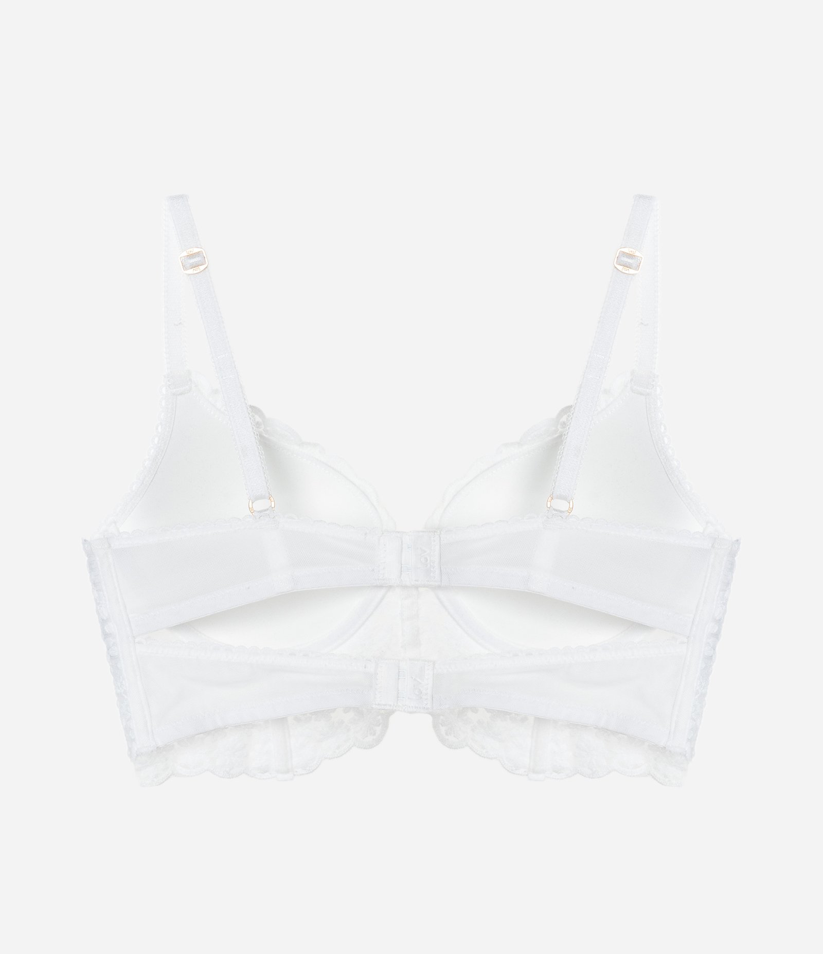 Sutiã Alongado Bojo Oco e Tule Bordado com Florzinha no Centro Branco Neve 7