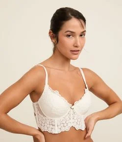 Sutiã Alongado Bojo Oco e Tule Bordado com Florzinha no Centro