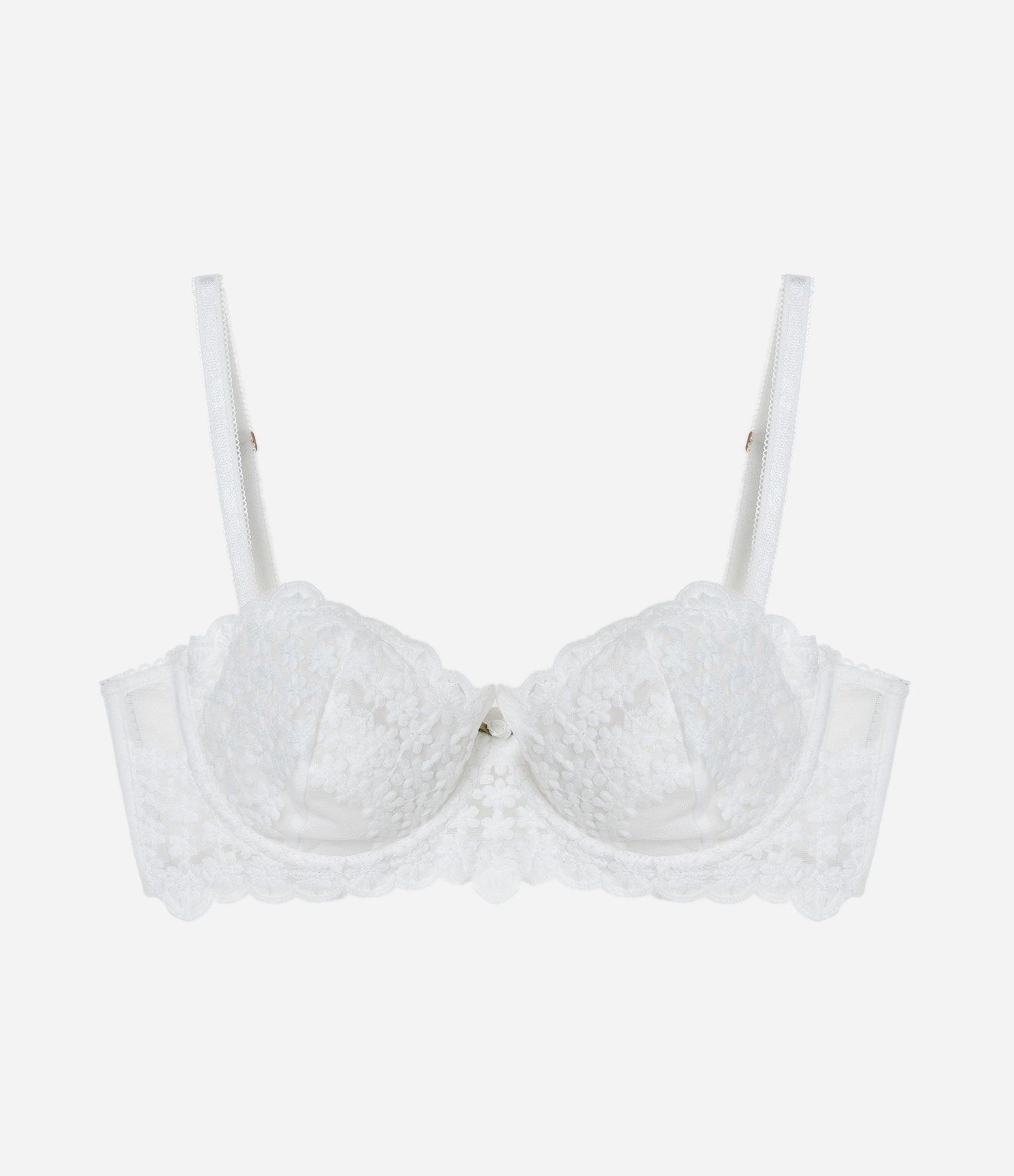 Sutiã Sem Bojo Com Aro e Tule Bordado e Florzinha Central Branco Neve 1