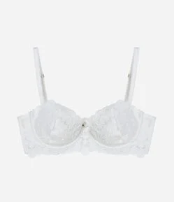 Sutiã Sem Bojo Com Aro e Tule Bordado e Florzinha Central