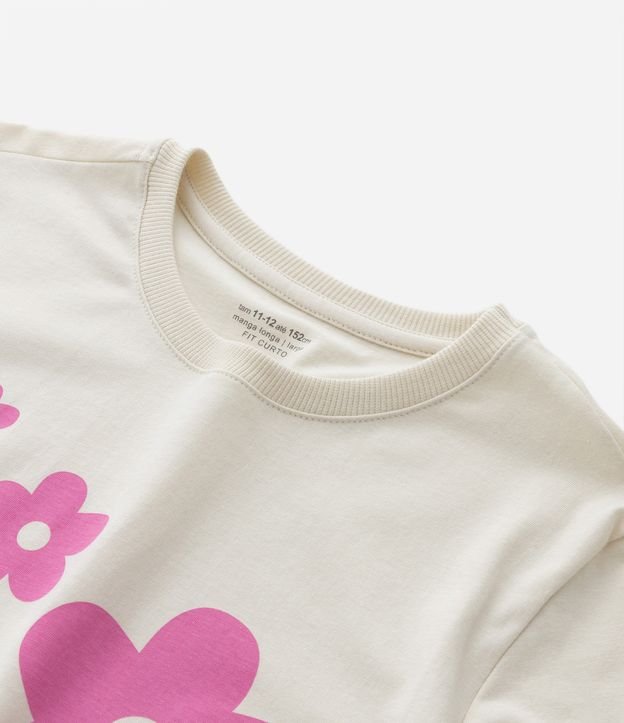 Camiseta Infantil com Bordado Flor em Paetê - Tam 5 a 14 Anos Bege 4