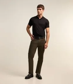 Calça Slim Sarjado Cropped Alfaiatada com Bolsos