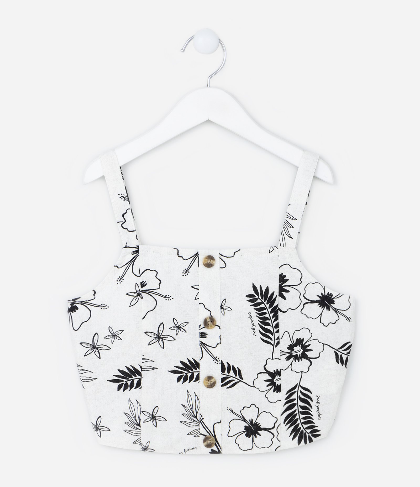 Blusa Infantil Floral com Botõezinhos - Tam 5 a 14 Anos Branco 1