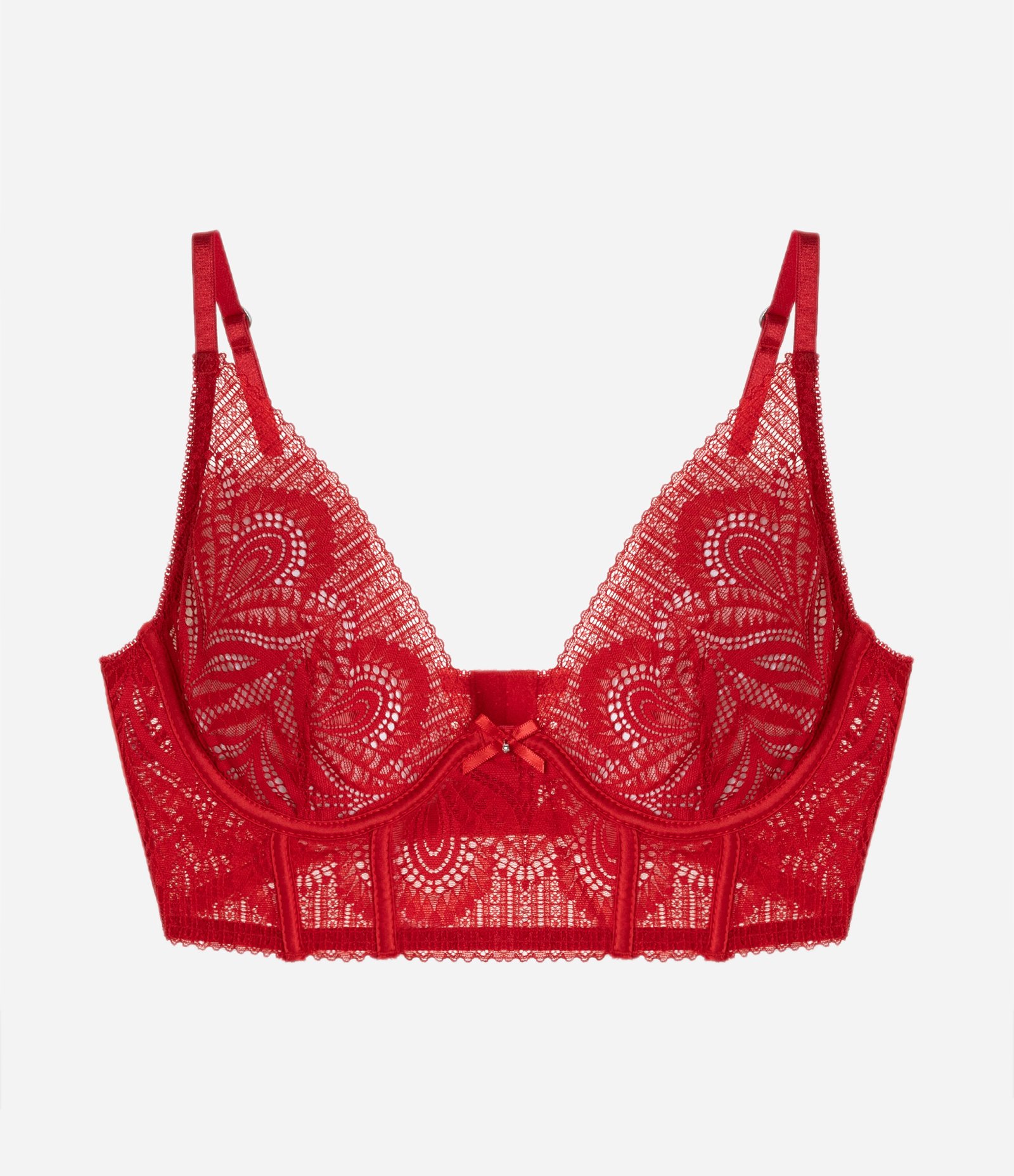 Sutiã Alongado Sem Bojo em Renda Vermelho 4