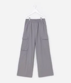 Calça Cargo Infantil em Microfibra com Bolsos Laterais - Tam 5 a 14 Anos