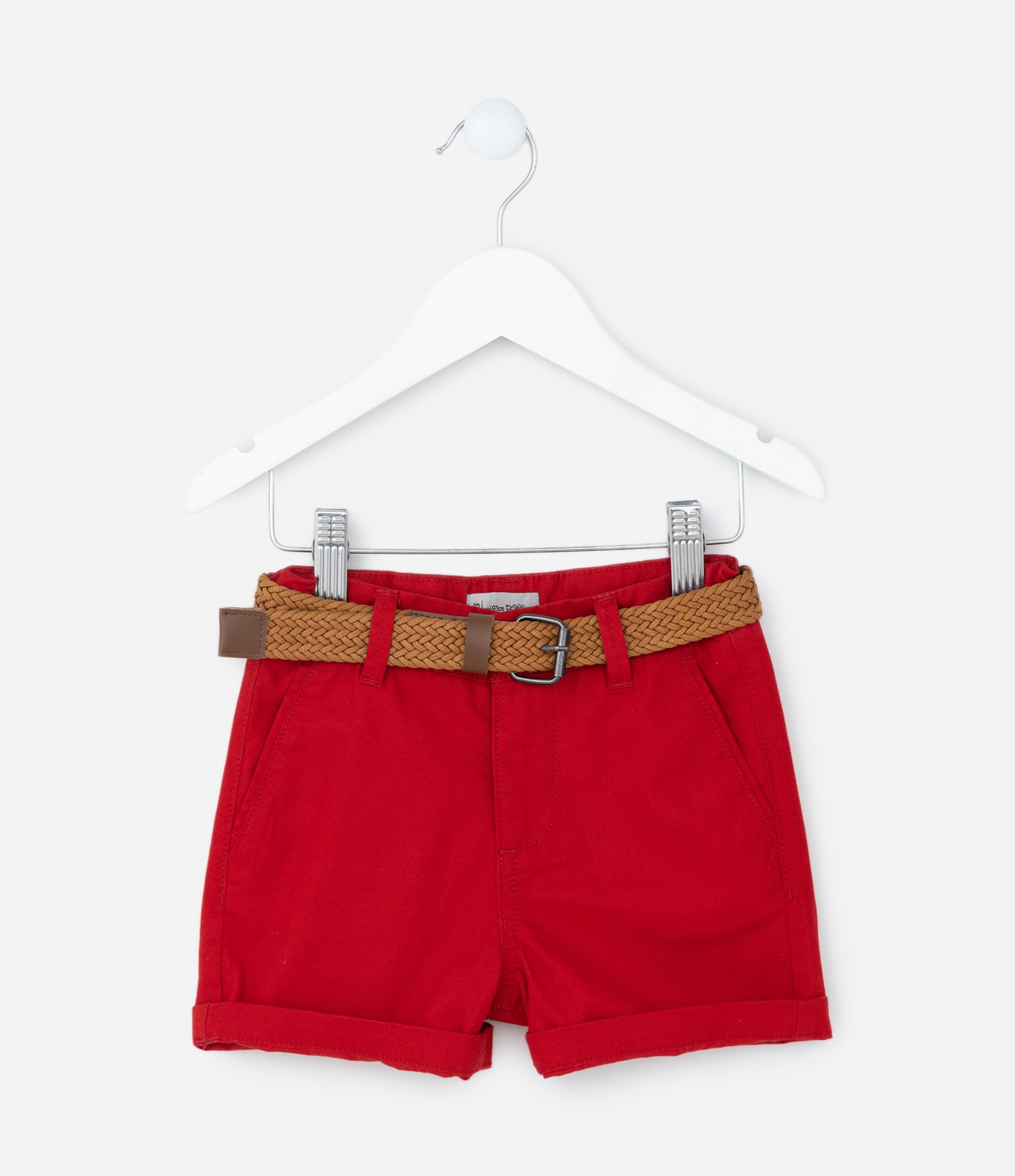 Bermuda Infantil em Sarja com Cinto - Tam 1 a 4 Anos Vermelho 1