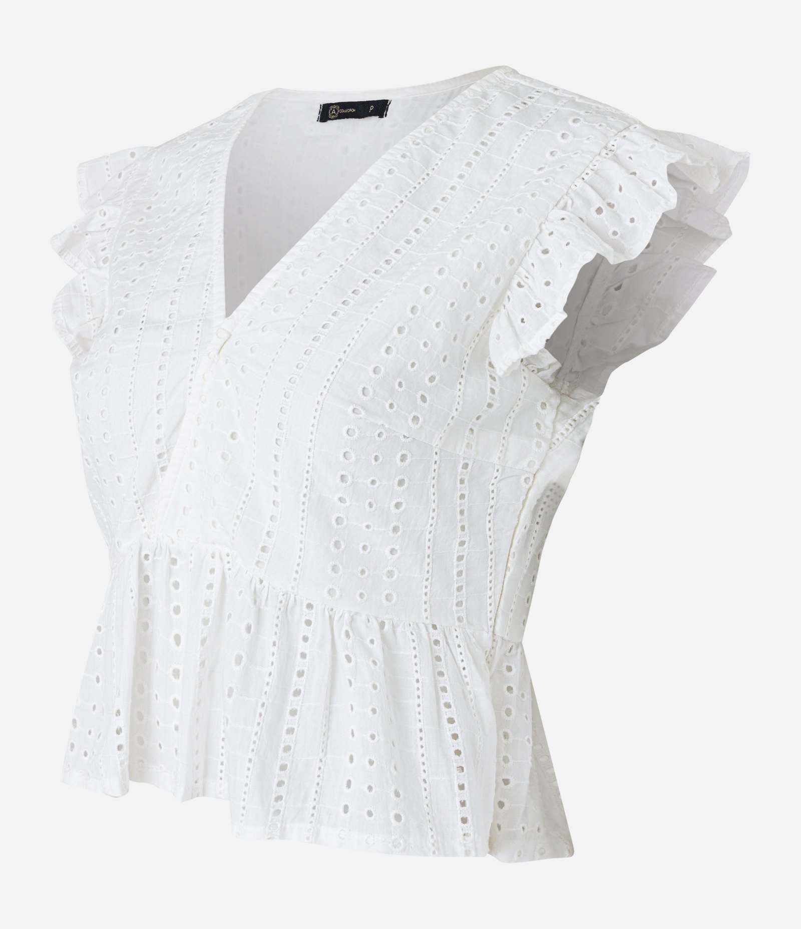 Blusa Sem Manga em Laise com Babado na Cava Branco 6