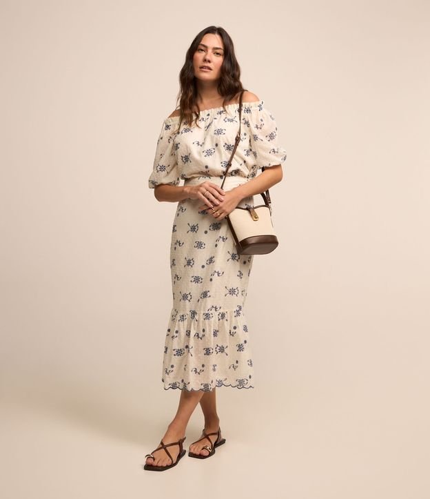 Blusa Ombro a Ombro em Laise com Estampa Boho