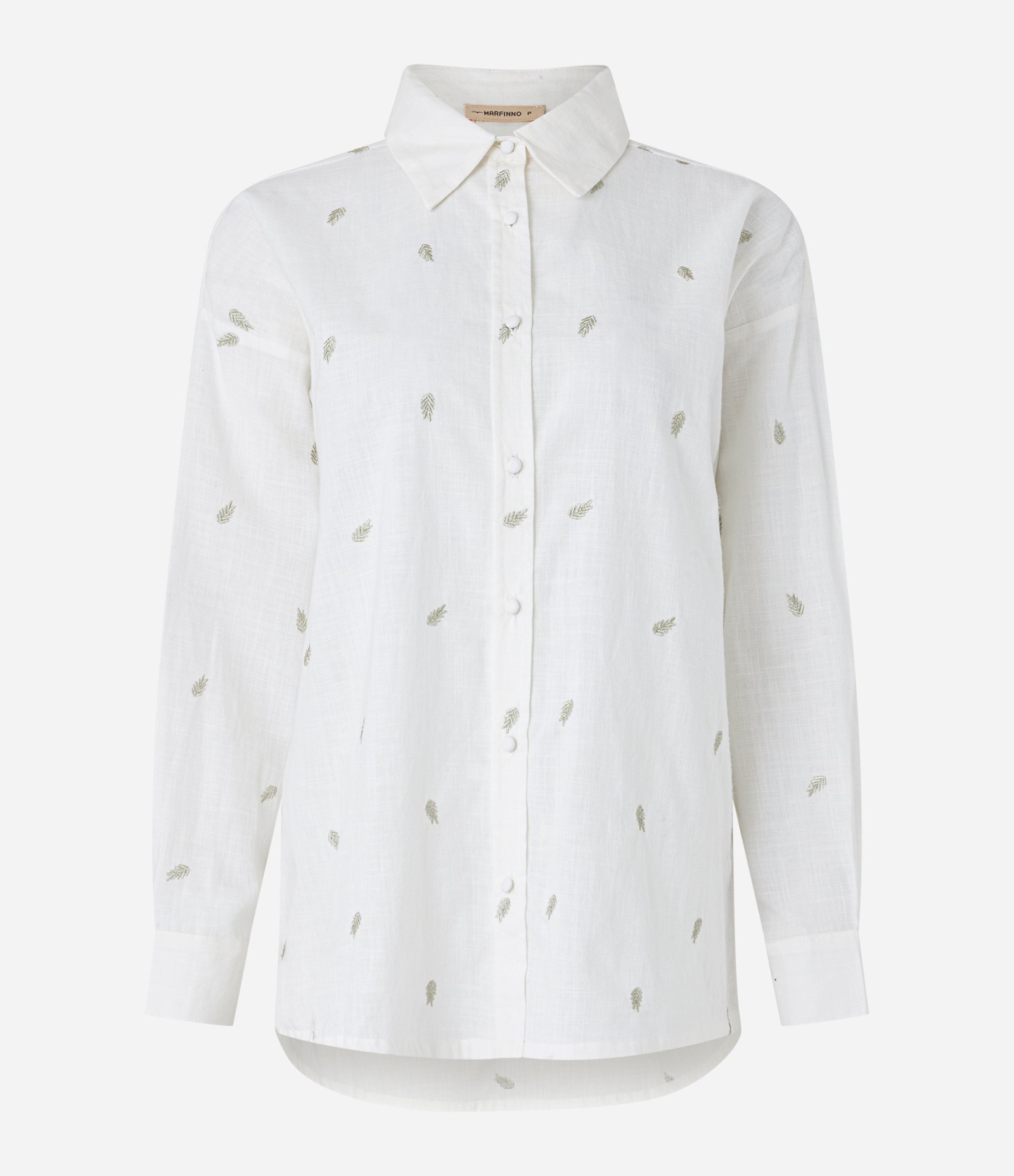 Camisa em Tricoline com Coqueiros Bordados de Fio Metalizado Branco 5