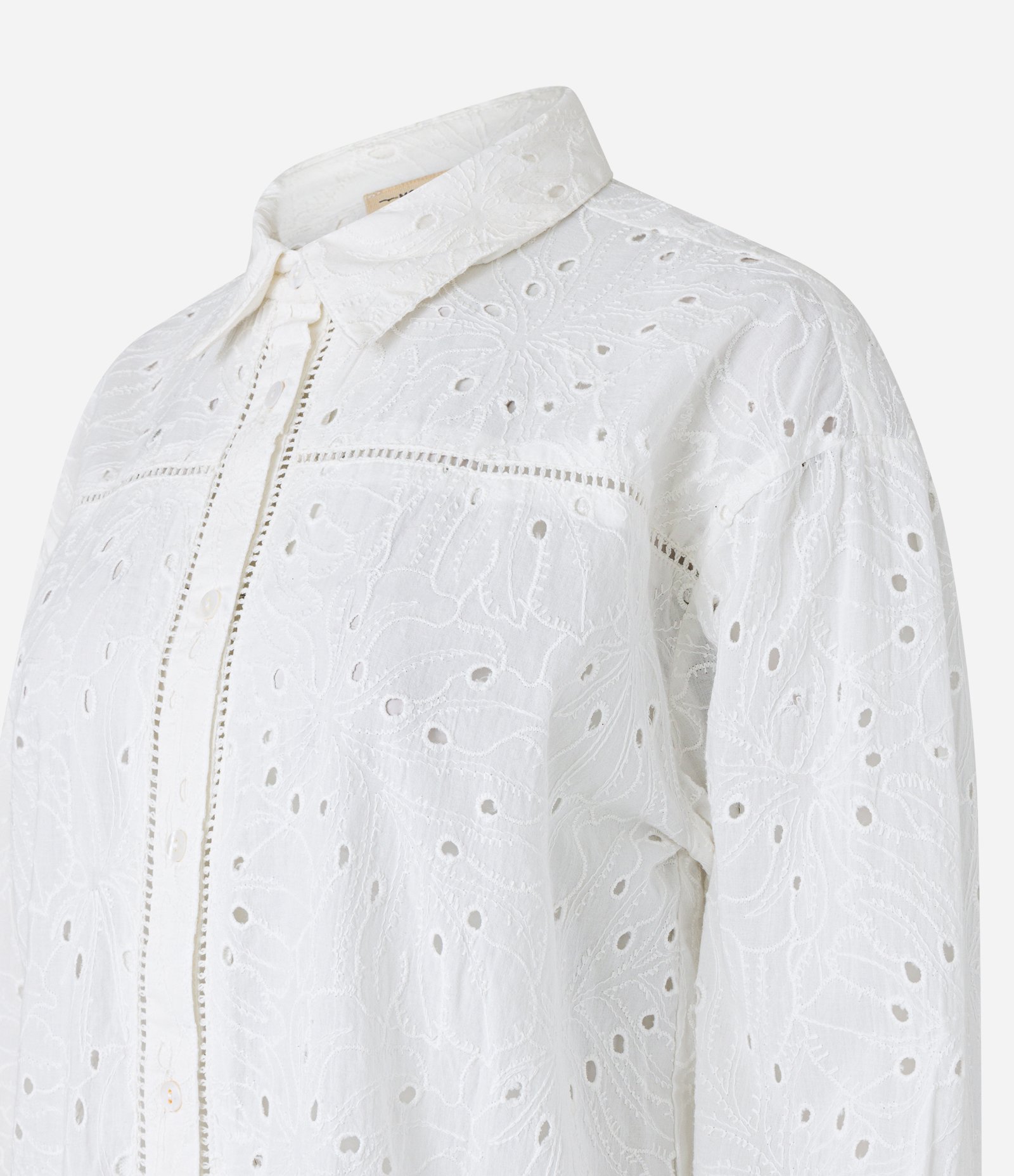 Camisa em Laise com Abotoamento e Detalhes de Entremeios Branco Neve 7