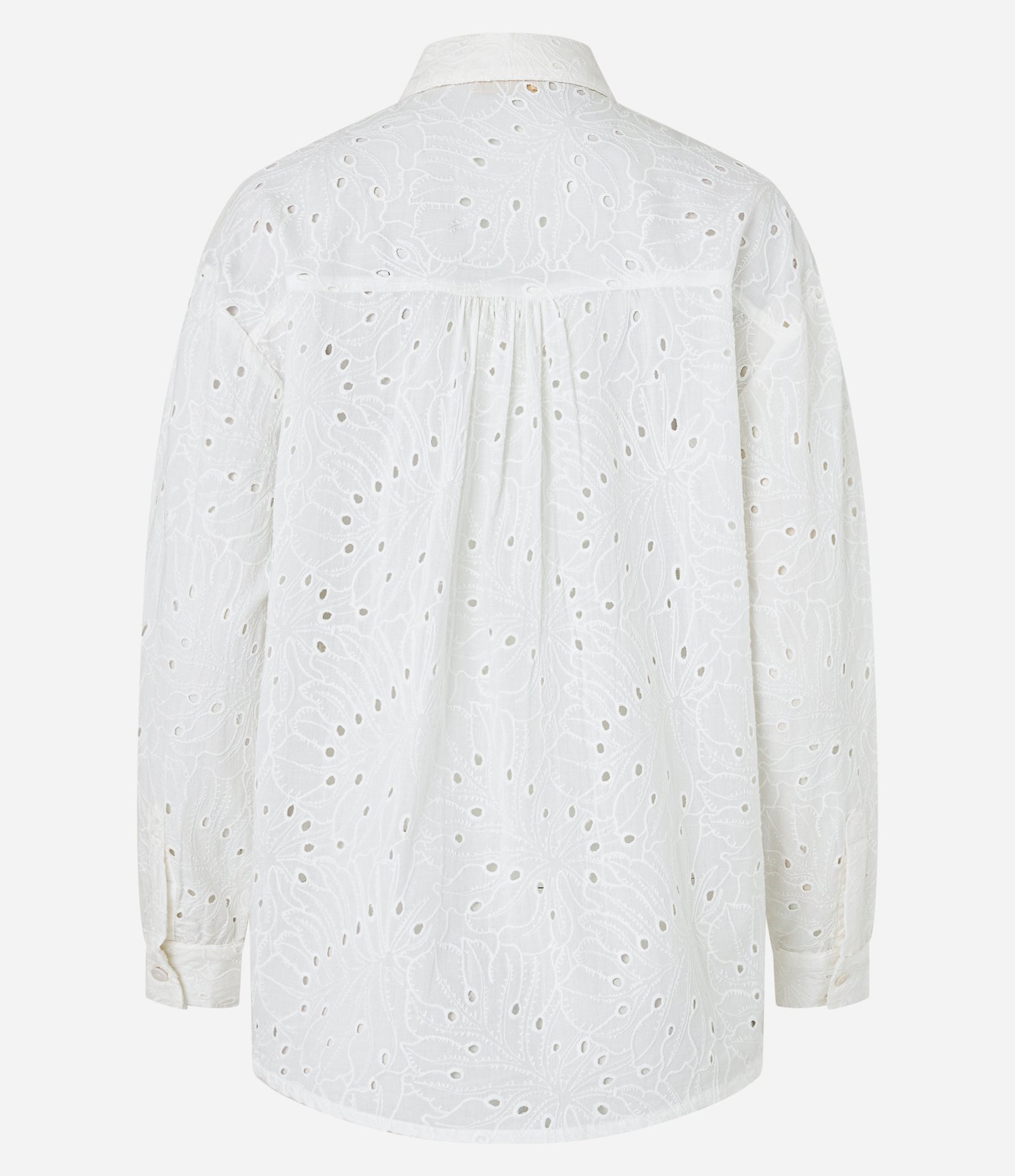 Camisa em Laise com Abotoamento e Detalhes de Entremeios Branco Neve 8