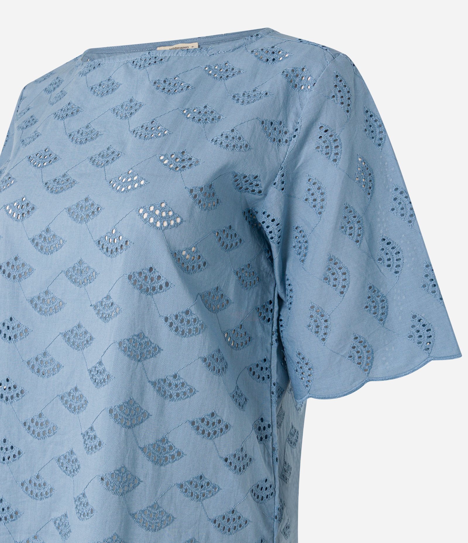 Blusa em Laise com Bordados Vazados de Leques Azul 6