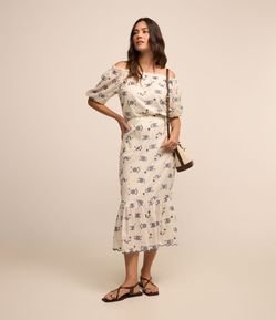 Saia Midi em com Zíper Lateral e Recorte na Barra com Frufru