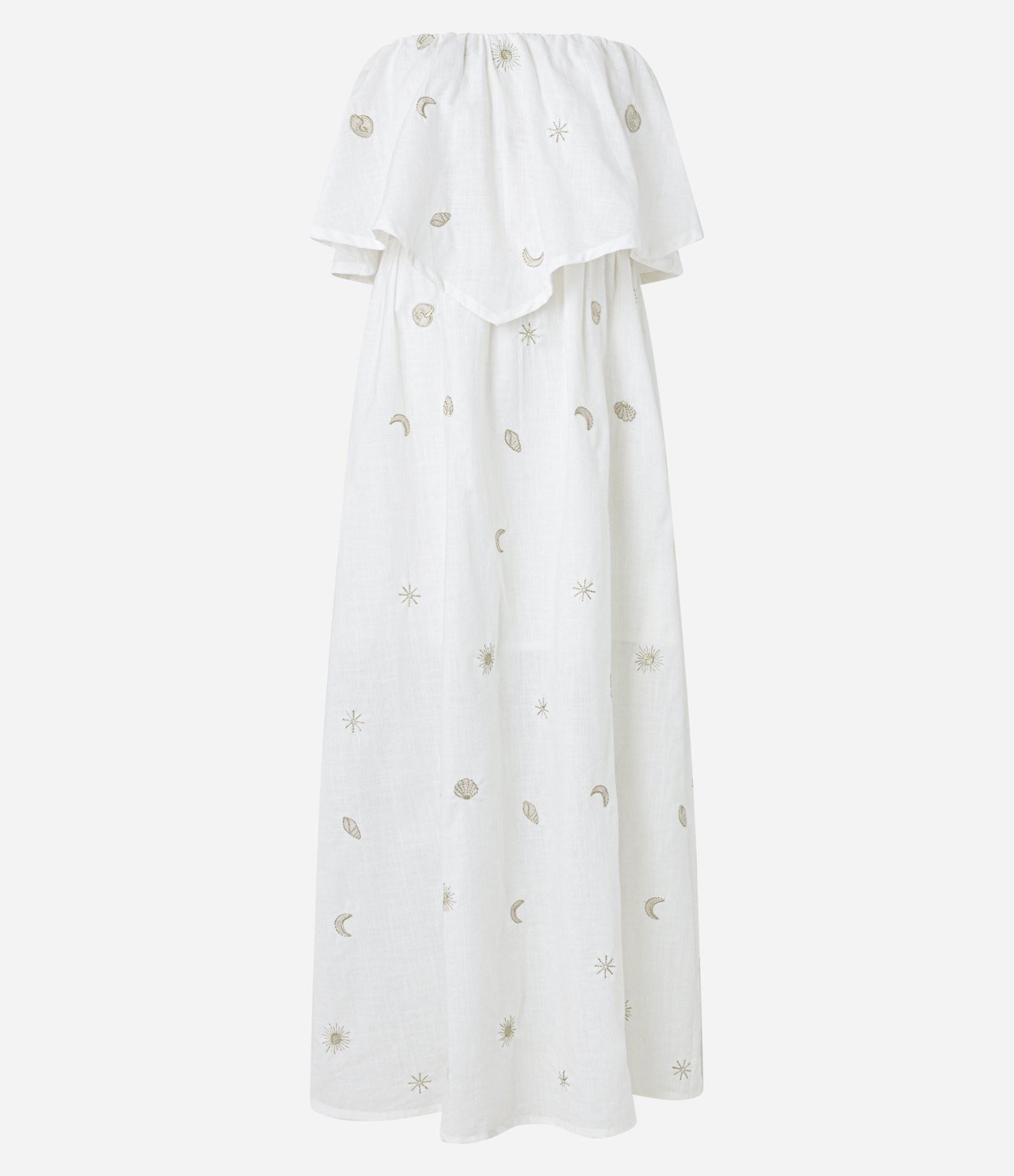 Vestido Evasê Tomara Que Caia em Voil com Bordados em Foil Branco 6