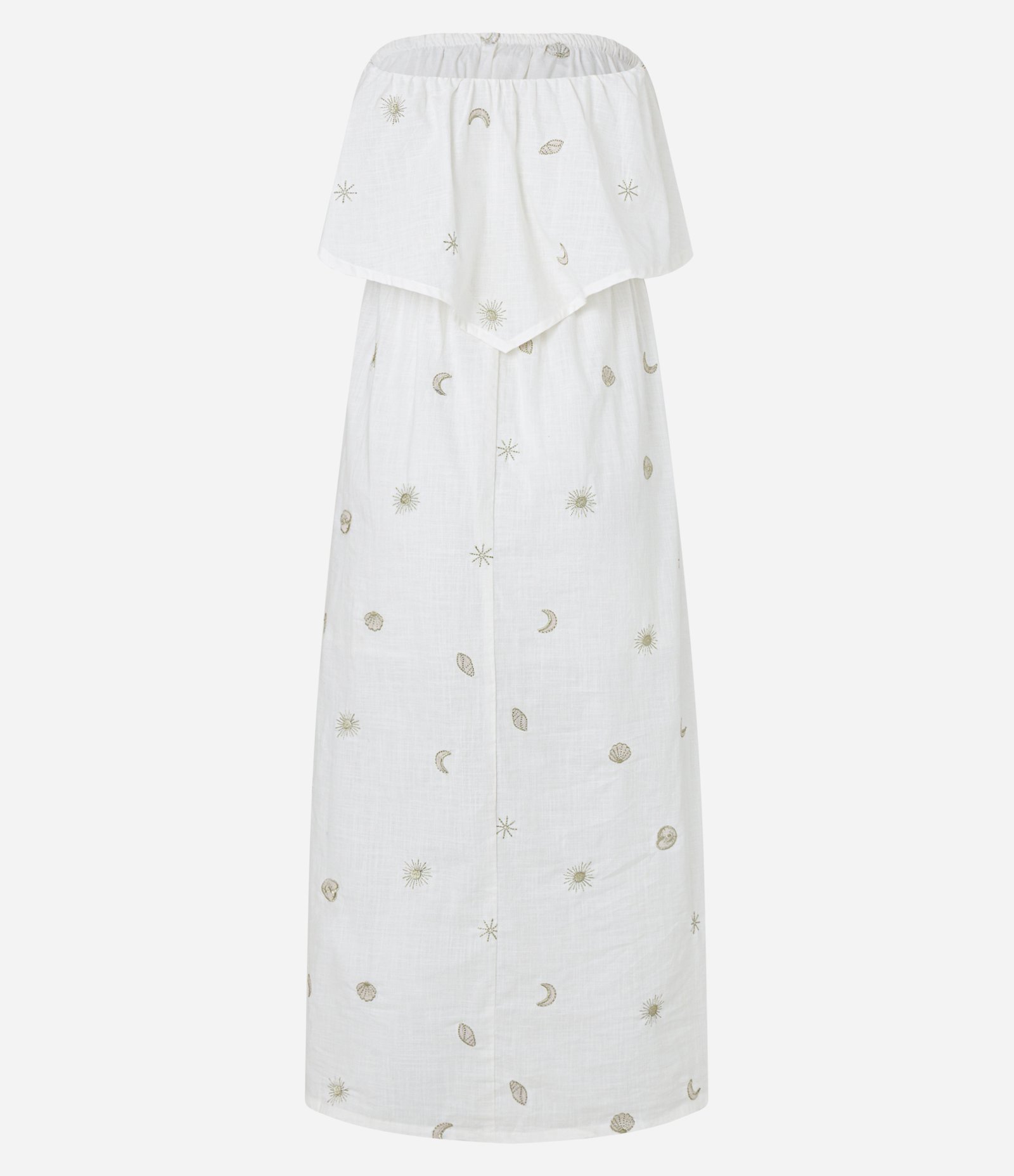 Vestido Evasê Tomara Que Caia em Voil com Bordados em Foil Branco 8