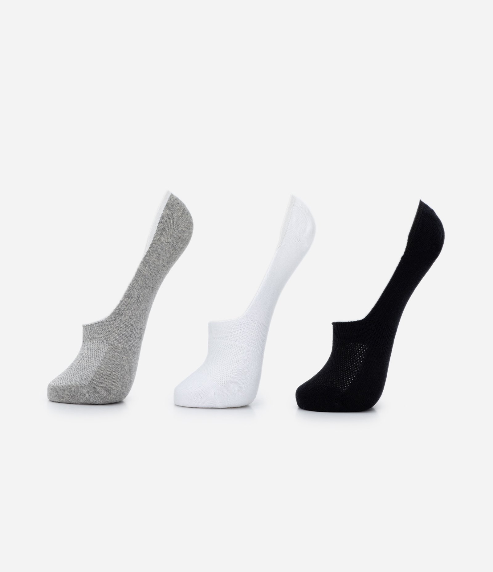 Kit 03 Meias Super Invisíveis em Algodão com Textura Preto/ Cinza/ Branco 1