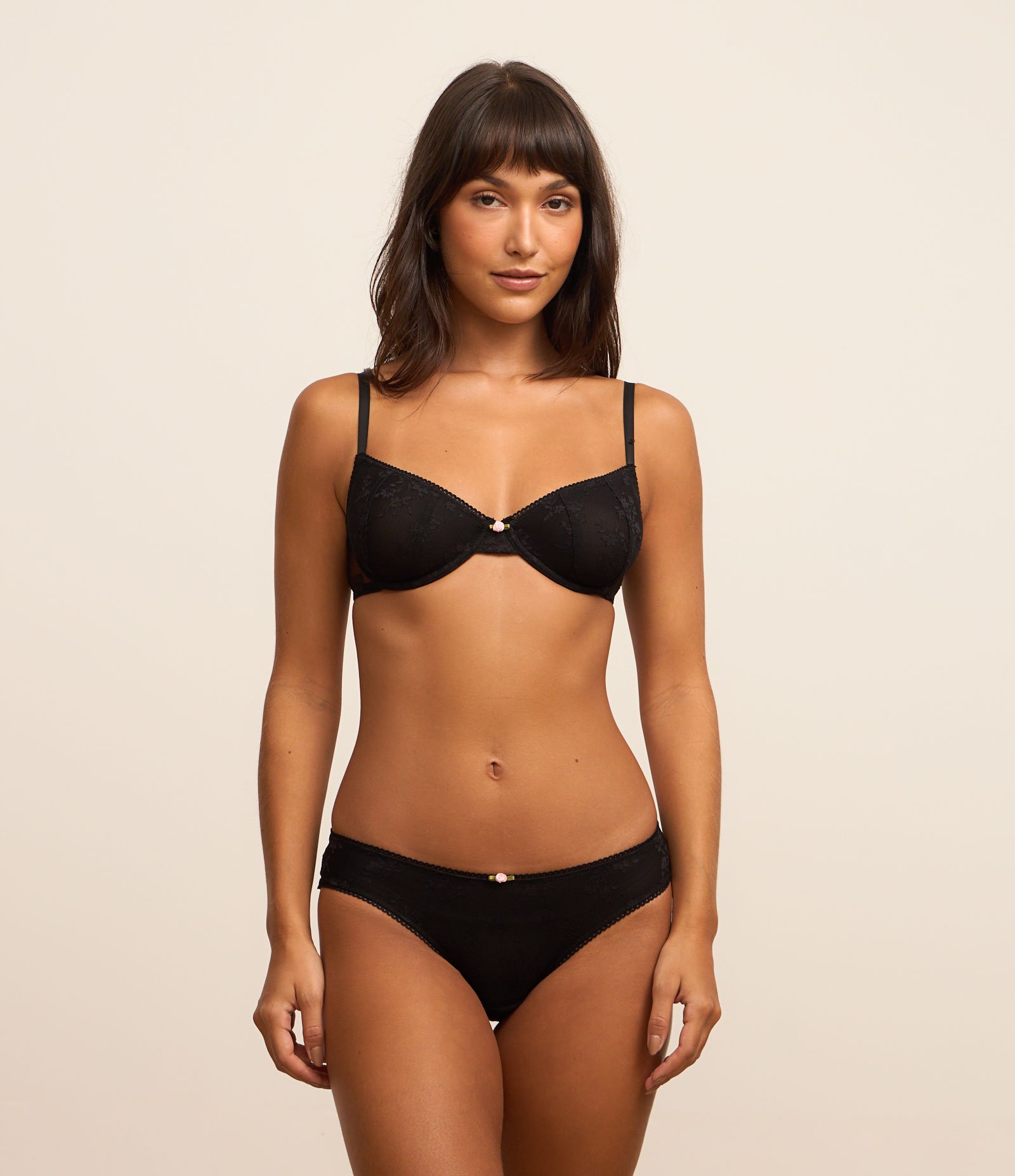 Kit 02 Calcinhas Biquíni em Laise Floral Preto/Rosa 3