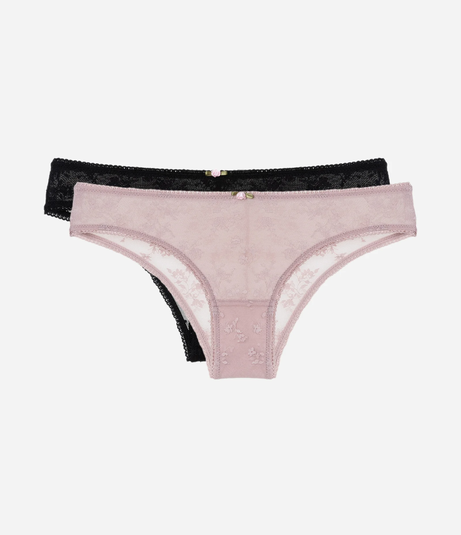 Kit 02 Calcinhas Biquíni em Laise Floral Preto/Rosa 1