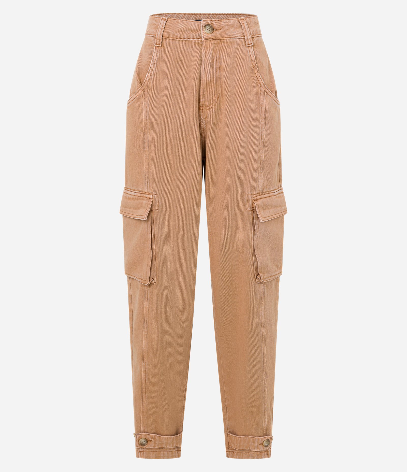 Calça Cargo em Sarja com Detalhe de Abotoamento na Barra Marrom Caramelo 6