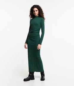 Vestido New Midi em Ribana com Golinha e Fenda nas Costas