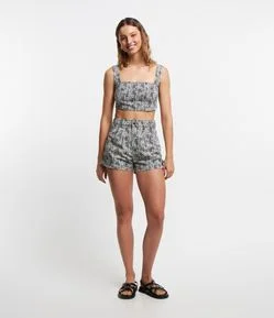 Top Corset em Sarja com Decote Quadrado e Girafas Estampadas