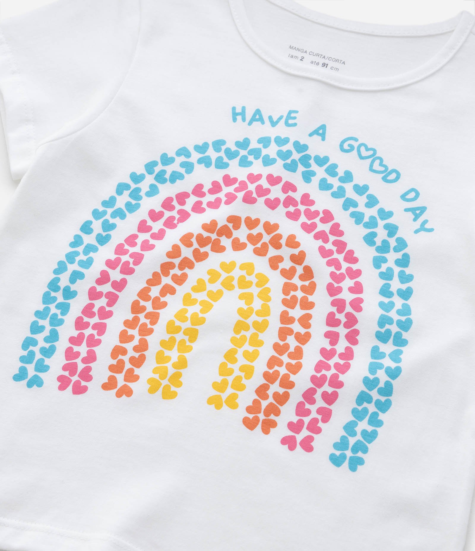 Camiseta Infantil em Meia Malha com Estampa Arco-Íris - Tam 1 a 5 Branco Neve 4