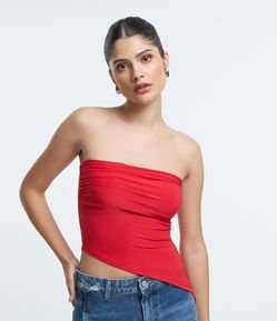 Blusa em Meia Malha Tomara que Caia com Barra Assimétrica