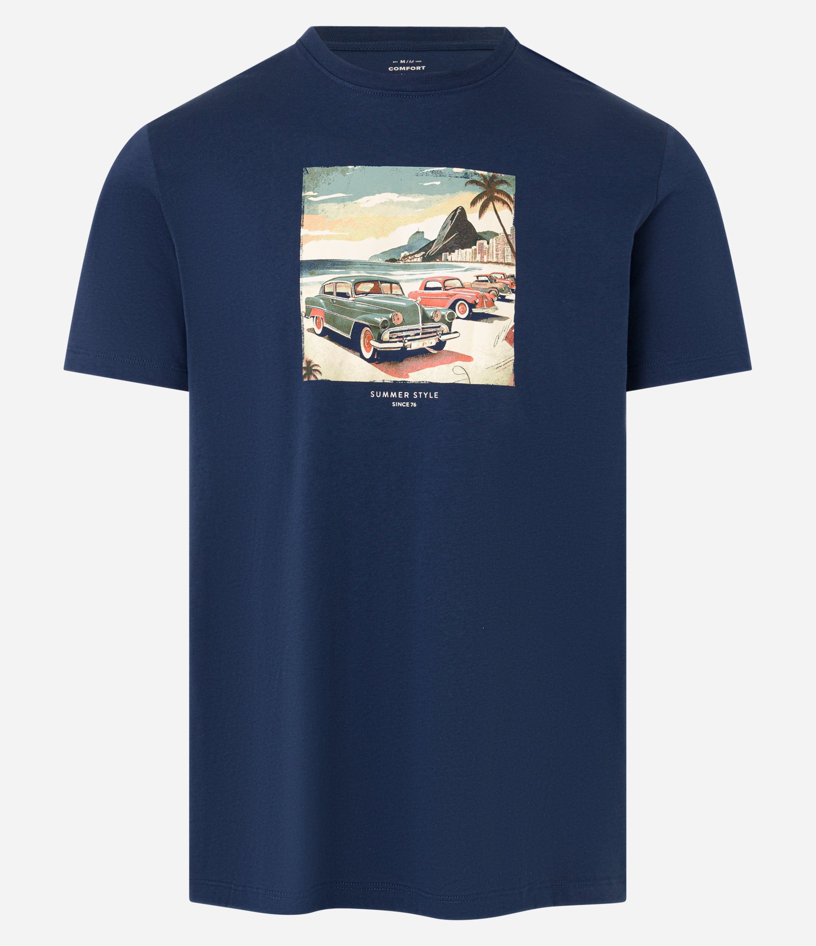 Camiseta em Algodão com Estampa de Carros Clássicos Azul 6