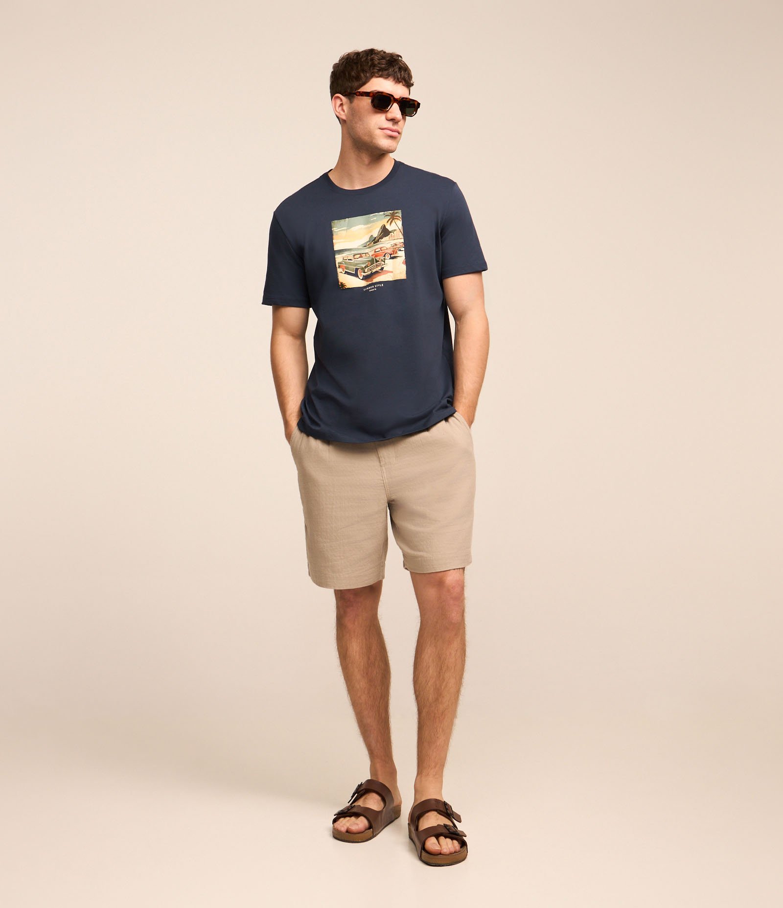 Camiseta em Algodão com Estampa de Carros Clássicos Azul 3