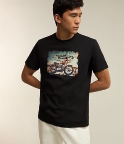 Camiseta em Algodão com Estampa manga Motorcycle
