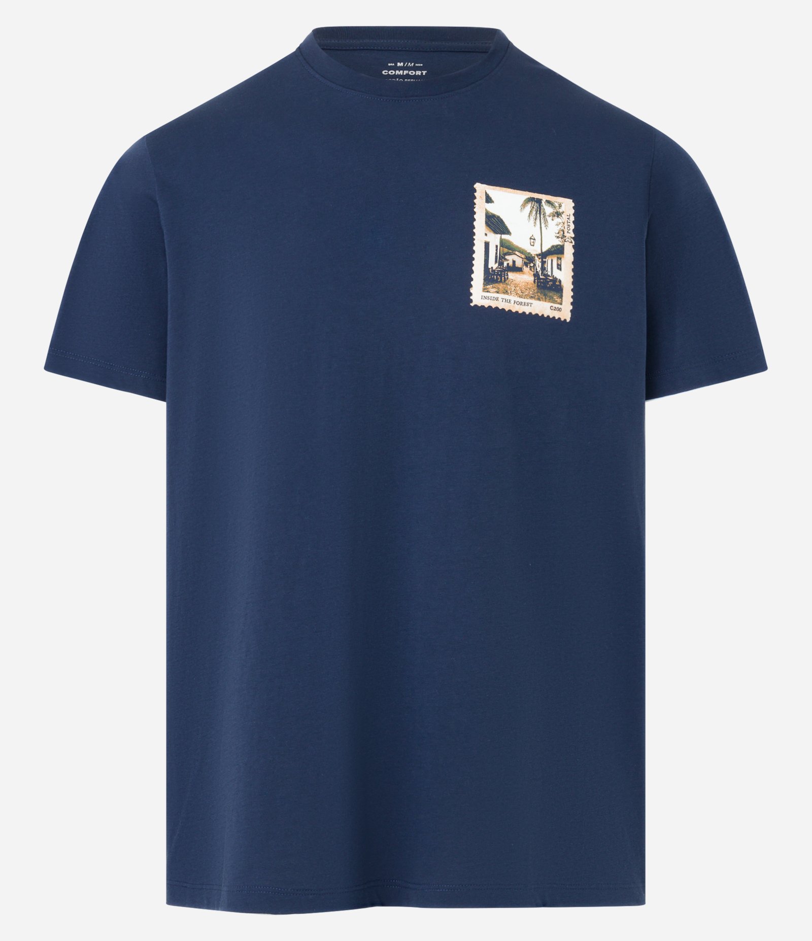 Camiseta em Algodão com Estampa Selo Postal Azul 5