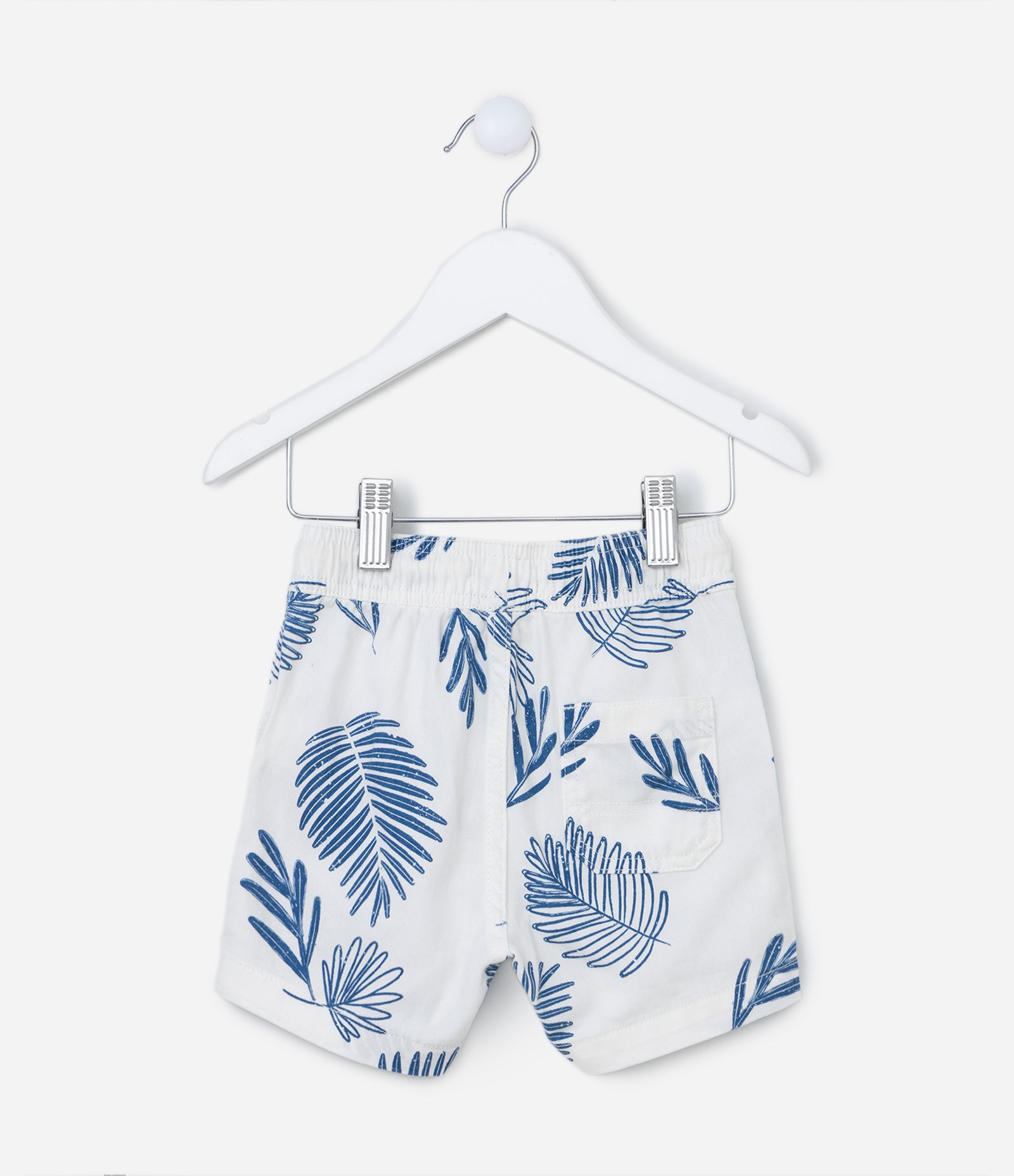 Bermuda Infantil em Sarja com Estampa de Folhagens - Tam 1 a 4 Anos Branco 3