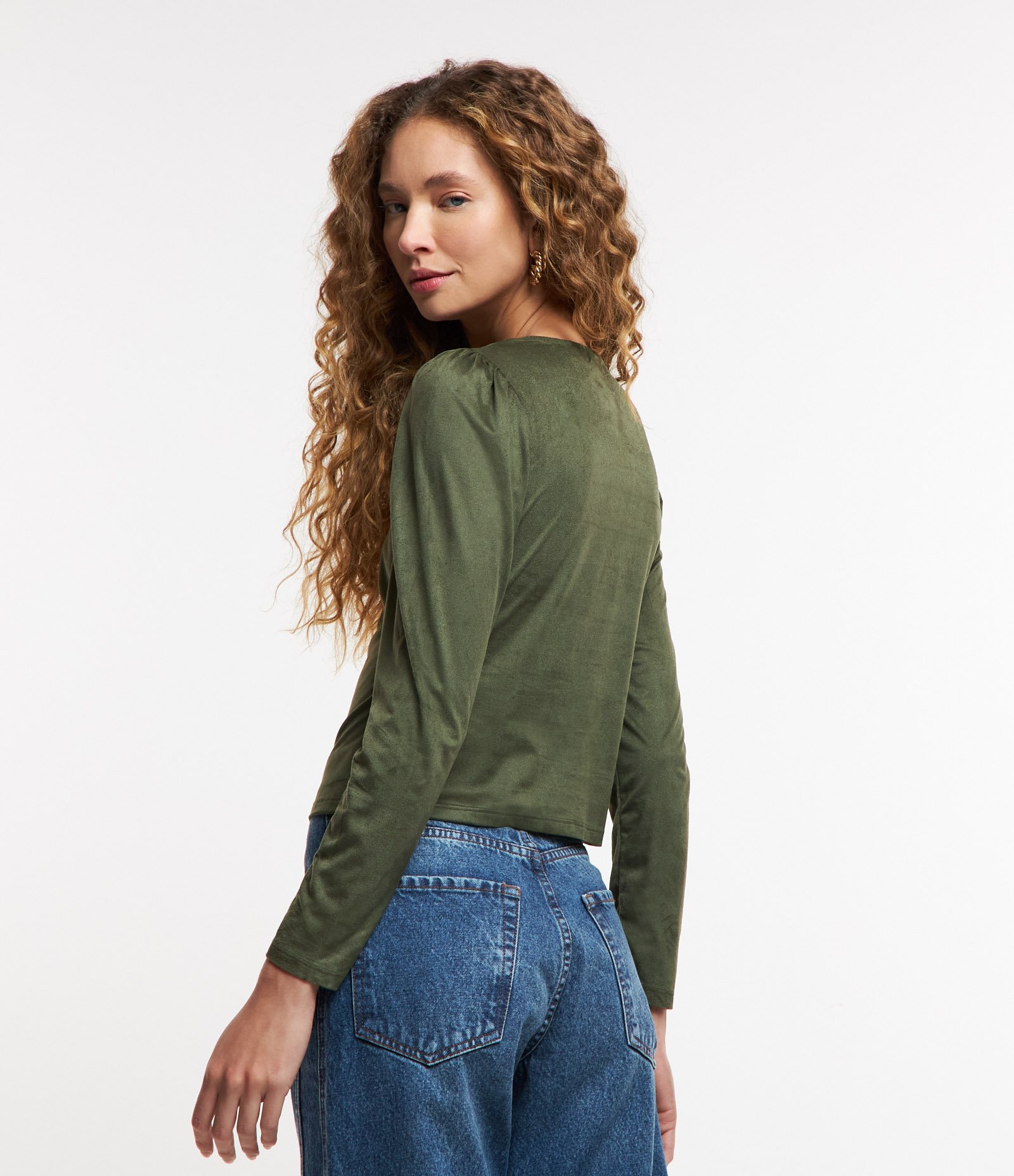 Blusa em Suede com Franzido nos Ombros Verde 3