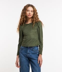 Blusa em Suede com Franzido nos Ombros