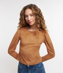 Blusa em Suede com Franzido nos Ombros