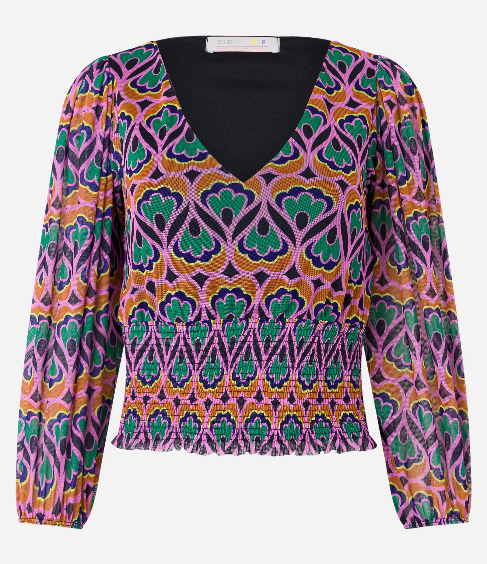 Blusa Manga Longa em Tule com Lastex e Estampa Abstrata Multicores 4